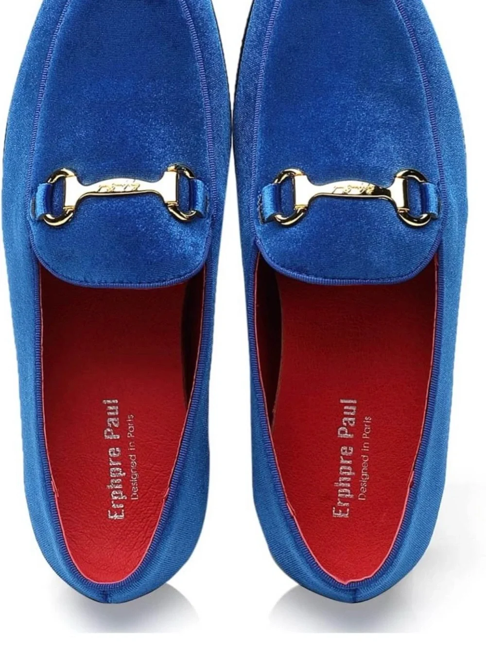 Blue Velvet Slip-On Loafers with Gold Horsebit
